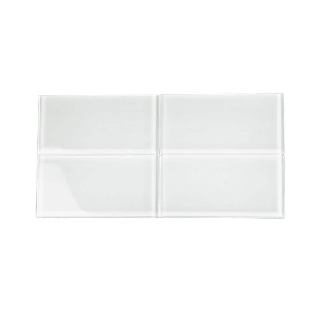 White Glossy Glass Subway Wall Tile 3x6 Inch 40-Pack