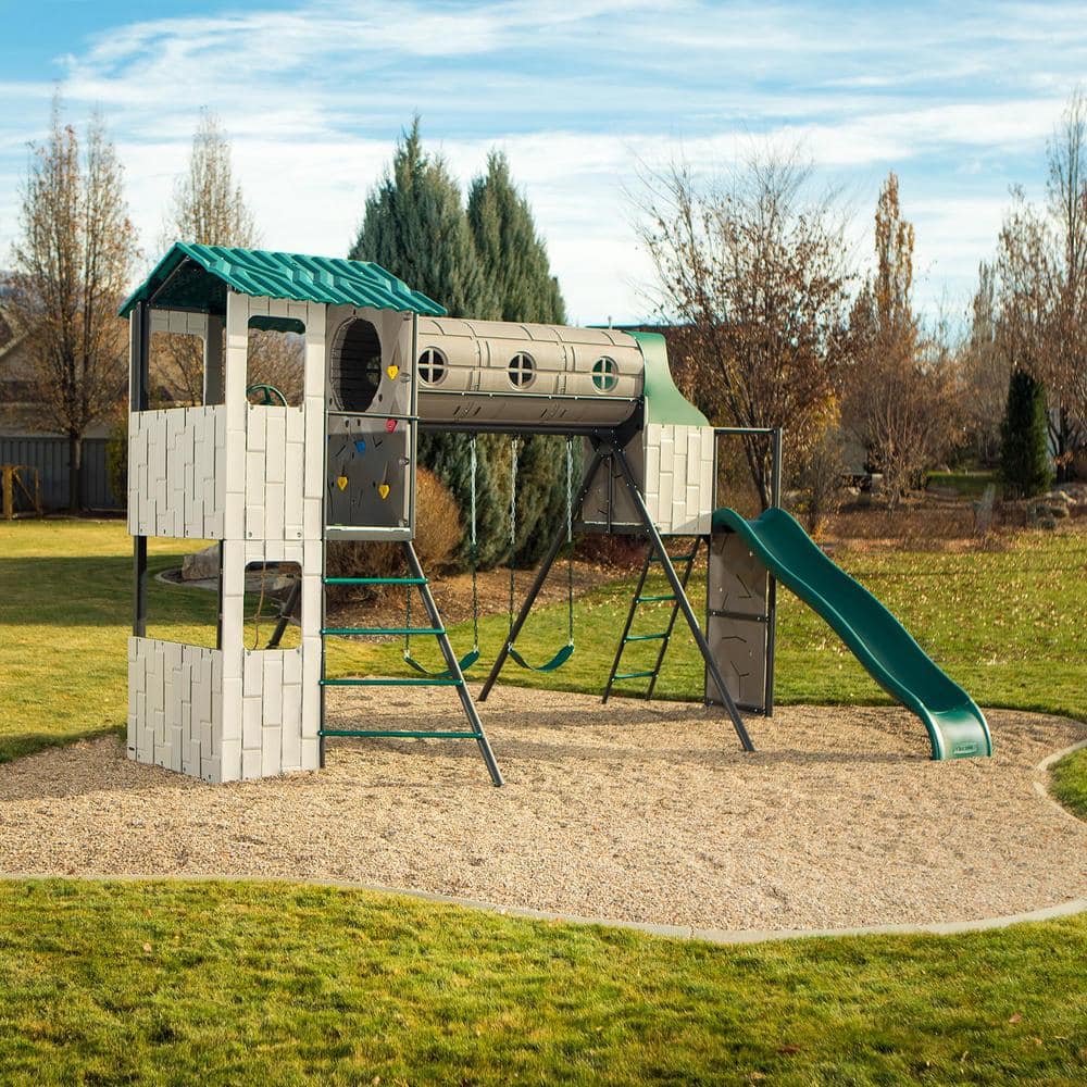 Lifetime Green and Gray Adventure Tunnel Playset with Clubhouse and Slide