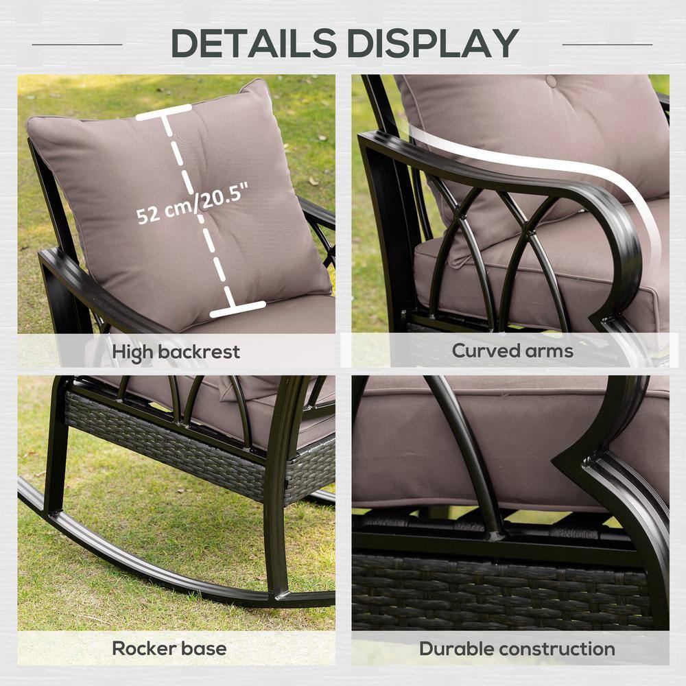 Ergonomic Grey Wicker Rocking Chair with Padded Cushions