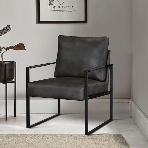 Daria Dark Gray Faux Leather Metal Frame Accent Chair