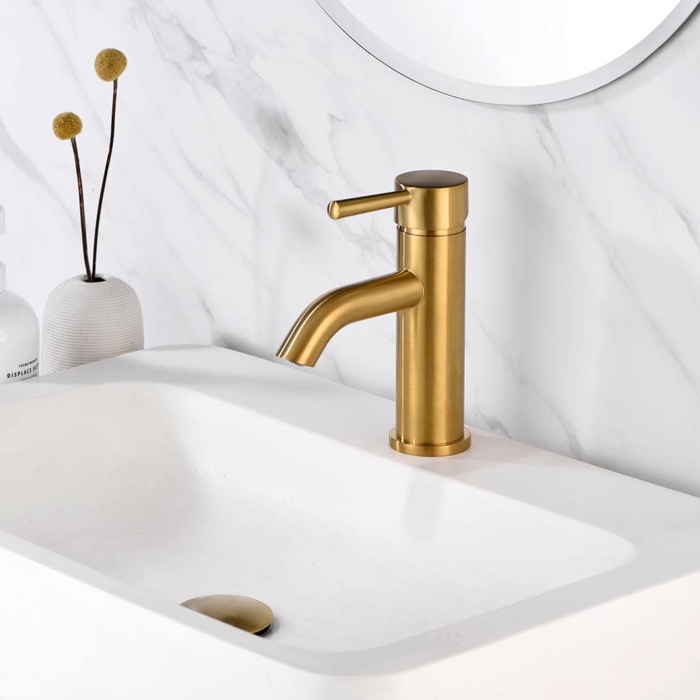 Brushed Gold Single Handle Bathroom Faucet with Pop-Up Drain