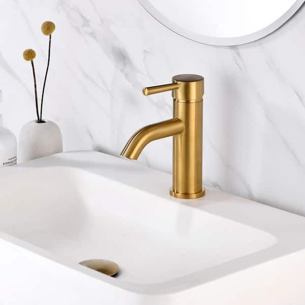 Raphral Single Hole Single-Handle Bathroom Faucet with drain in Brushed Gold