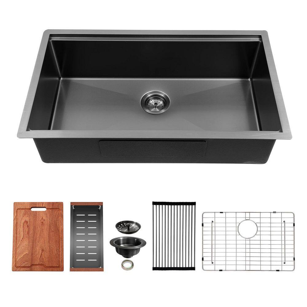 33 in. Gunmetal Black Undermount Workstation Kitchen Sink 16-Gauge Stainless Steel Single Bowl with Accessories price history on PriceWatchPro