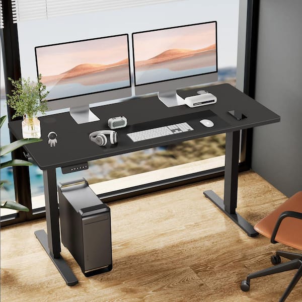 55 x 24 in. Electric Black Adjustable Height Rising Standing Desk with Splice Board, 2 Hook and Wire Hole