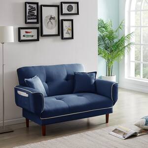 56 in. W Blue Linen Twin Size Sofa Bed