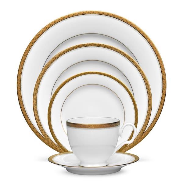 Charlotta Gold 5-Piece (Gold) Porcelain Place Setting, Service for 1