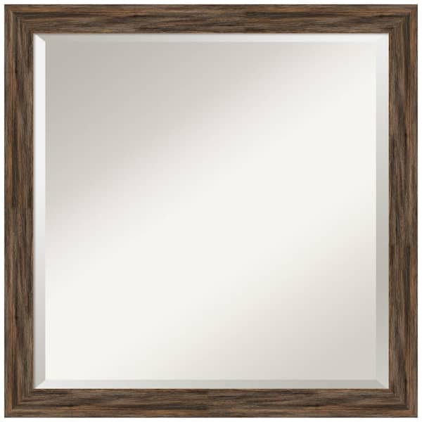 Amanti Art Regis Barnwood Mocha Narrow 22.62 in. x 22.62 in. Rustic Square Framed Bathroom Vanity Wall Mirror