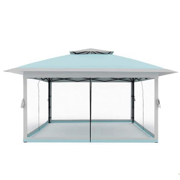 12 ft. x 12 ft. Double Roof Instant Pop Up Gazebo Canopy Tent Sun Shelter in Blue with Netting and Adjustable Height