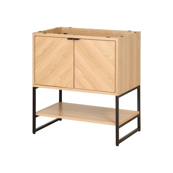 Juhl 30 in. W x 18 in. D x 33 in. H Chevron-Front Modern Minimalist 2-Shelf Bath Vanity Cabinet without Top in Oak