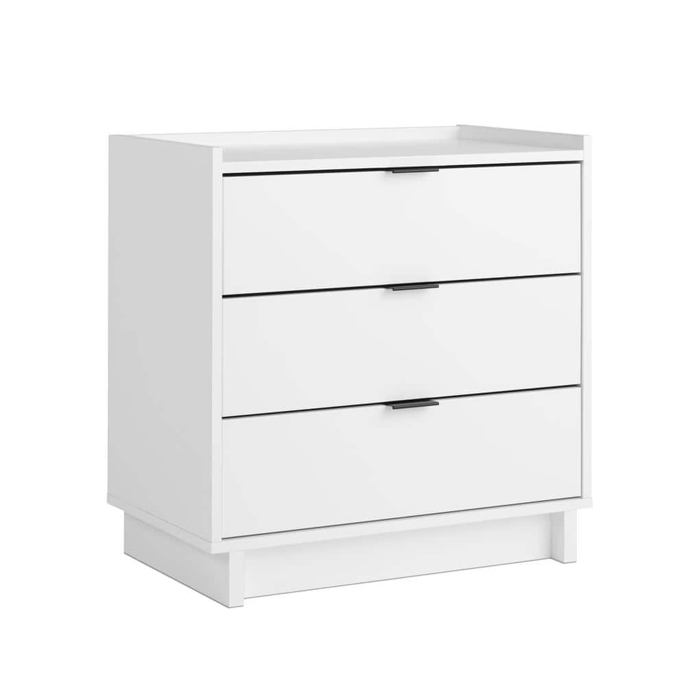 Simple White 3-Drawer Modern Nightstand with Black Handles