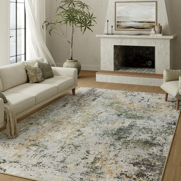 Fireworks Green/Gold 8 ft. x 10 ft. Washable Modern Abstract Area Rug
