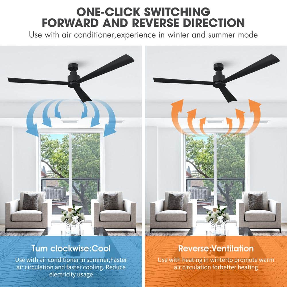52-Inch Matte Black Reversible 3-Blade Ceiling Fan with Remote