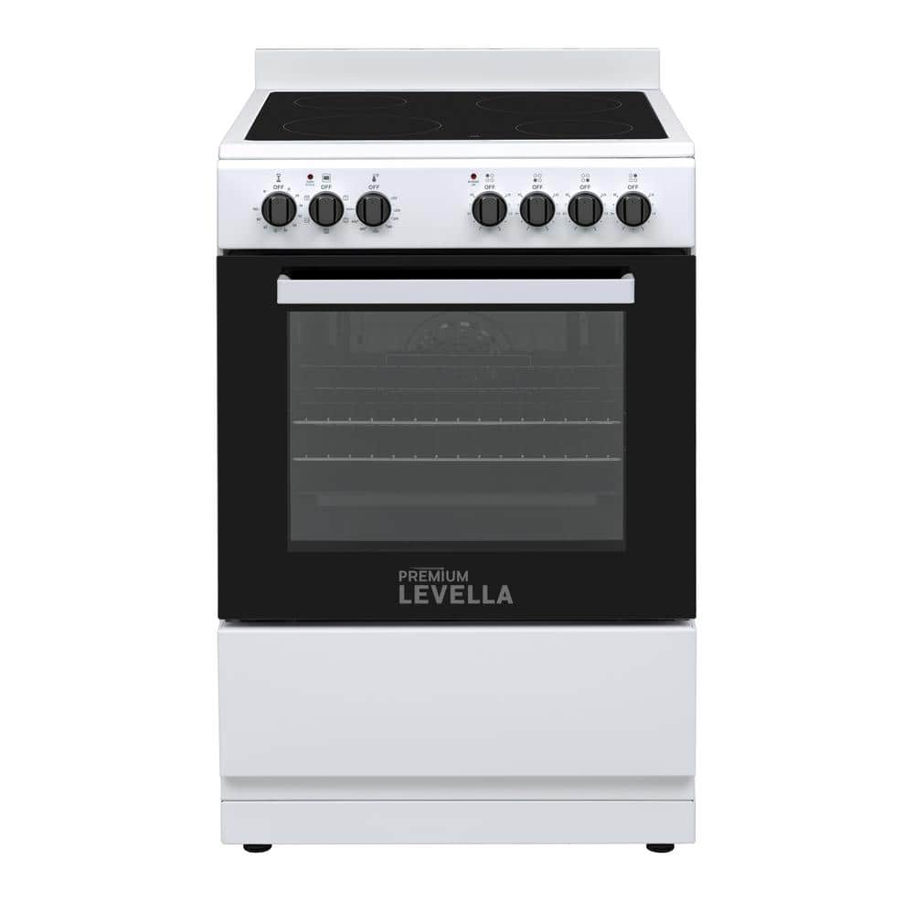 24" White Glass Top Freestanding Electric Range with Convection Oven