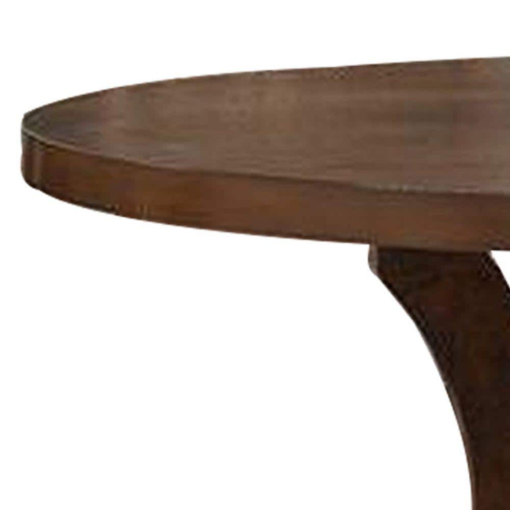 54 Inch Round Reclaimed Wood Dining Table with Dark Brown Pedestal