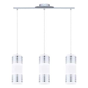 Bayman 28.15 in. W x 59 in. H 3-light Chrome Linear Pendant Light with Frosted White Glass Shades with Chrome Accents