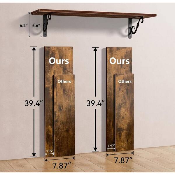 39.4 in. W x 7.9 in. D Rustic Brown Decorative Wall Shelf CL914WDR