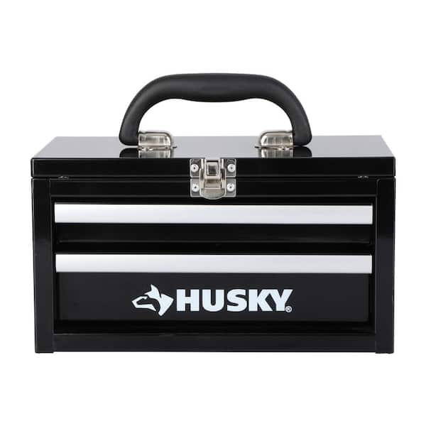 10 in. Black Metal Mini Portable Tool Box with 2 Drawers
