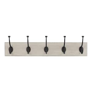 Snap Install 27 in. Textured Chiffon Lace Oak Hook Rack with 5 Matte Black Pill Top Hooks