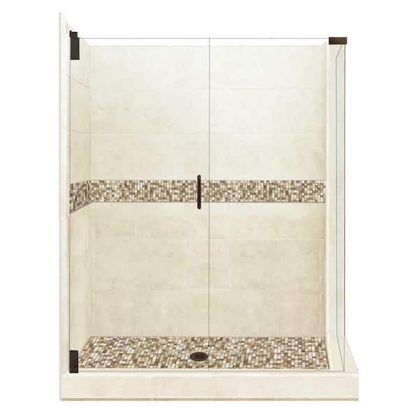 American Bath Factory Roma Grand Hinged 42 in. x 48 in. x 80 in. Left-Hand Corner Shower Kit in Desert Sand and Old Bronze Hardware