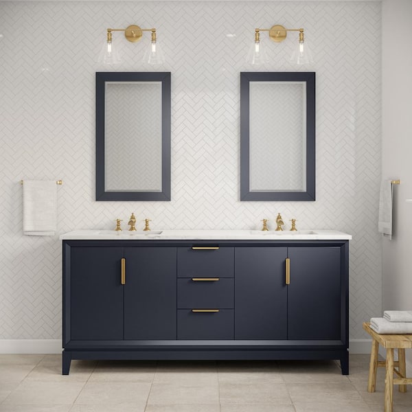 Water Creation Elizabeth 72 in. Monarch Blue With Carrara White Marble Vanity Top With Ceramics White Basins and Faucet