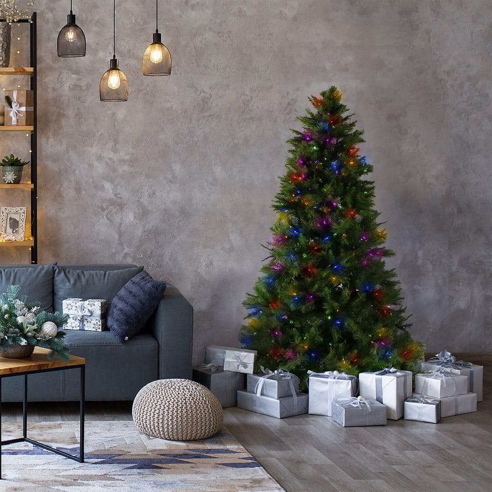 6.5-Ft Green Pine Christmas Tree with Multicolor LED Lights