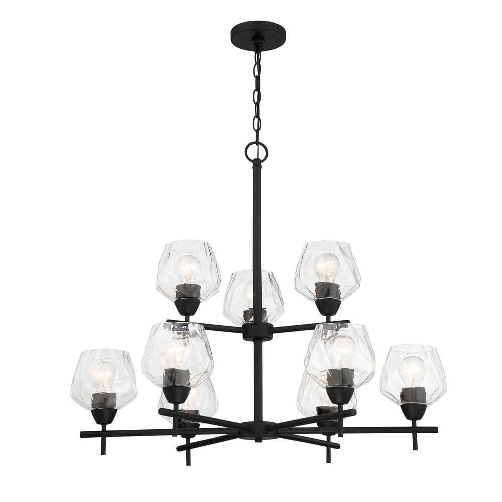 Coal Finish 9-Light Chandelier with Textured Clear Glass Shades