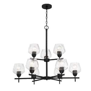 Camrin 9-Light Black Chandelier with Clear Glass Shades