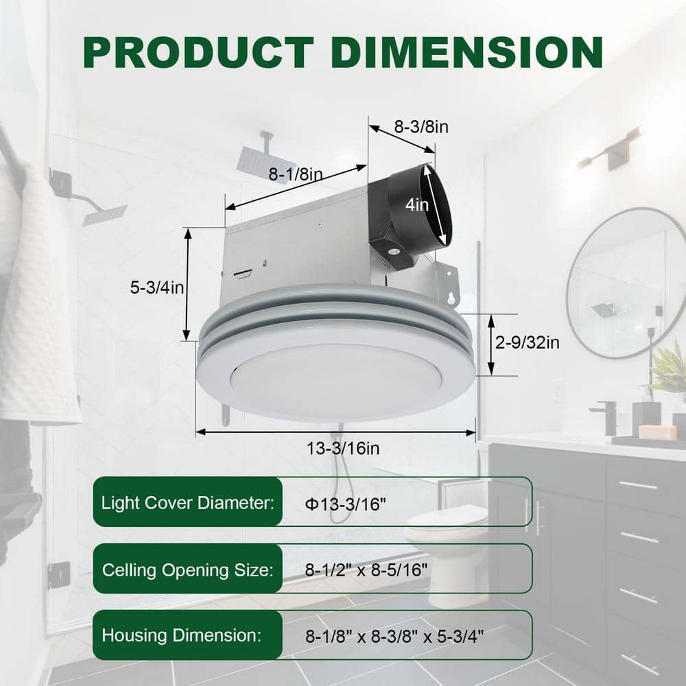 White Acrylic Round Ceiling Mount Bathroom Exhaust Fan with LED Light