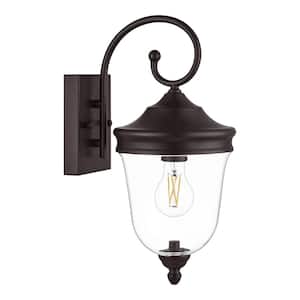 Russo 16 in. 1-Light Bronze No Motion Sensing Traditional Outdoor Wall Sconce and No Bulb Included