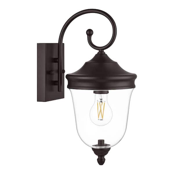 Hampton Bay Russo 16 in. 1-Light Bronze No Motion Sensing Traditional Outdoor Wall Sconce and No Bulb Included