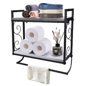 16.9 in. W x 5.9 in. D x 16.9 in. H Retro White 2 Tier Metal Bathroom Shelves Wall Mounted with Towel Bar