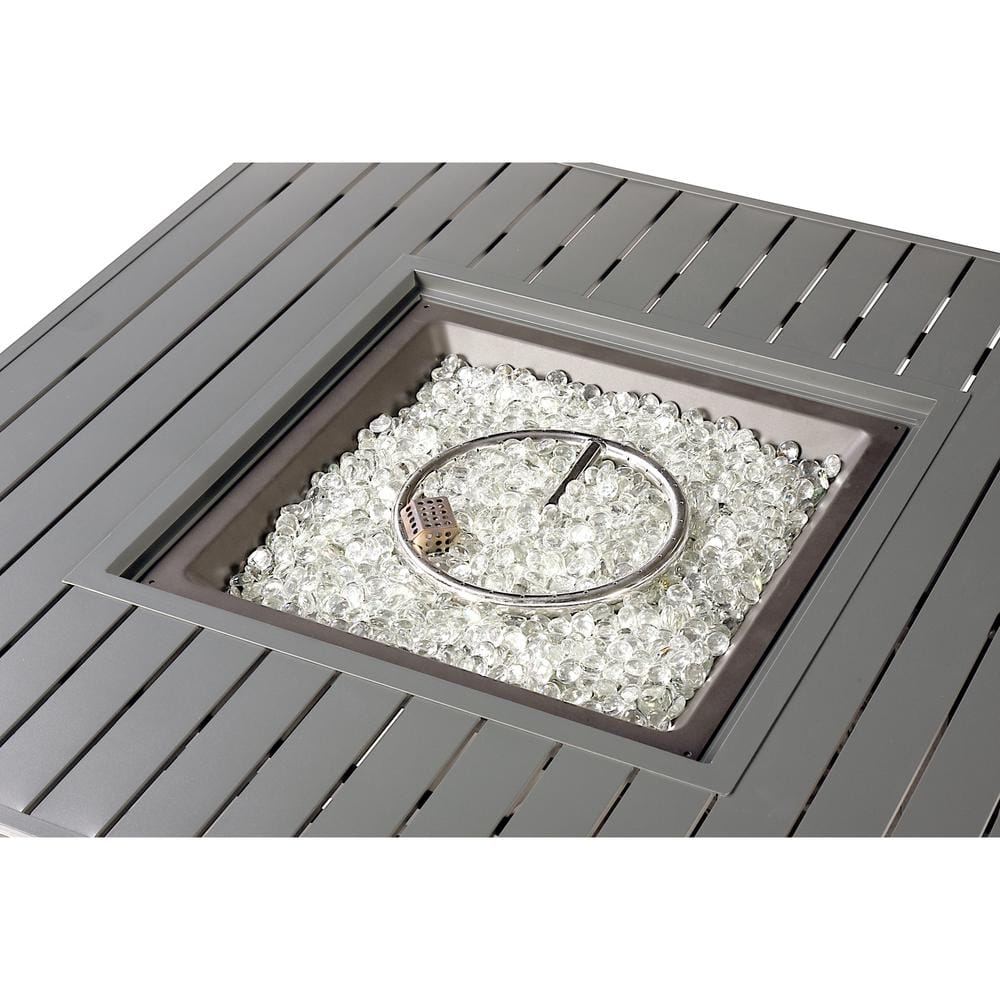 Gray Aluminum Square Gas Fire Pit Table with Glass Beads