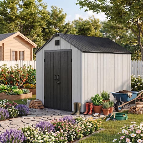BIGLADE 8 ft. W x 10 ft. D Resin Storage Shed with Double Doors