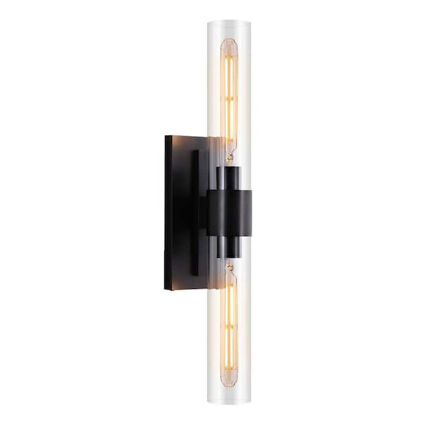 23 in. 2-Light Thickened Glass Wall Light, Black Wall Sconce for Bathroom, Mirror, Powder Room, Hallway, Kitchen (1PCS)