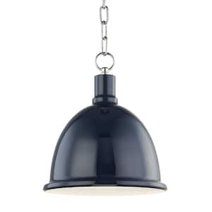 Blair 1-Light 11 in. W Polished Nickel Pendant with Navy Metal Shade
