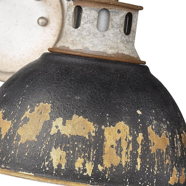 Golden Lighting - Kinsley 19.25 in. 2-Light Aged Galvanized Steel Vanity Light with Antique Black Iron Shades