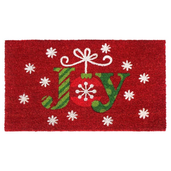 Unbranded Welcome Joy Flakes Red 18 in. x 30 in. Coir Non-Slip Outdoor Door Mat
