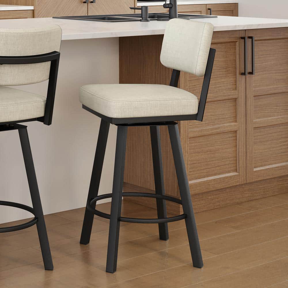 Amisco Alek 27 in. Light Beige PVC/Black Metal High Back Swivel Counter ...