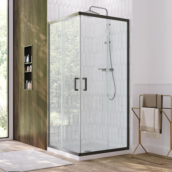 DEERVALLEY 36 in. W x 72 in. H Square Double Sliding Framed Corner