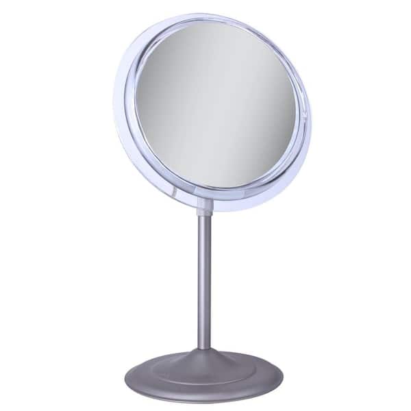 Zadro 9.5 in. x 16 in. 7X Adjustable Pedestal Vanity Mirror in Satin Nickel