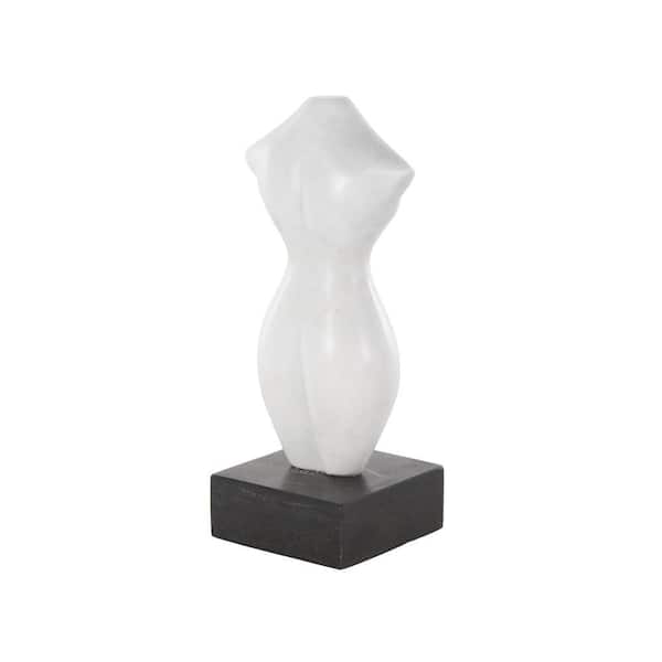 Litton Lane White 5 in. x 11 in. Marble Ceramic Abstract Woman Sculpture with Black Block Base