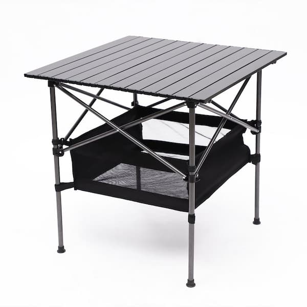 Unbranded Assembled Width 27.56 Inches, Square Black Aluminum Picnic Table for Indoor, Camping, Barbecue