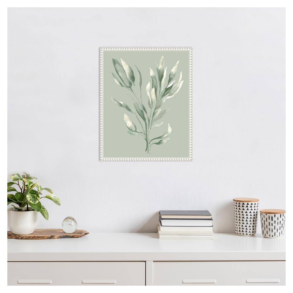 Tonal Green Ferns Canvas Art with Beaded White Frame