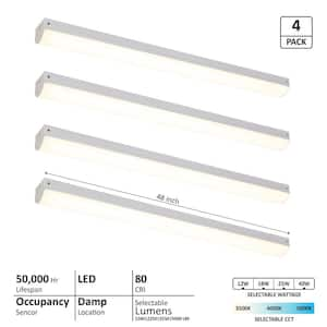 4 ft. Integrated LED White Strip Light Fixture Selectable CCT 3500/4000/5000K with Bi-Level Motion Sensor (4-Pack)