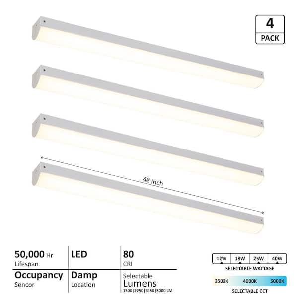 LNC 4 ft. Adjustable Lumen Integrated LED White Strip Light Selectable CCT 3500/4000/5000K with Occupancy Sensor (4-Pack)