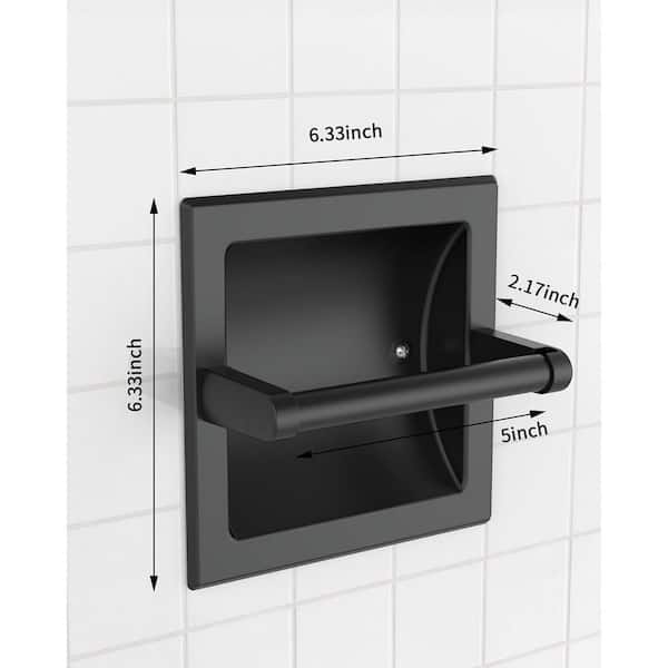 2-Pack Wall-Mount Recessed Toilet Paper Holder in Matte Black, Stainless Steel Pivoting in Wall Toilet Paper Holder