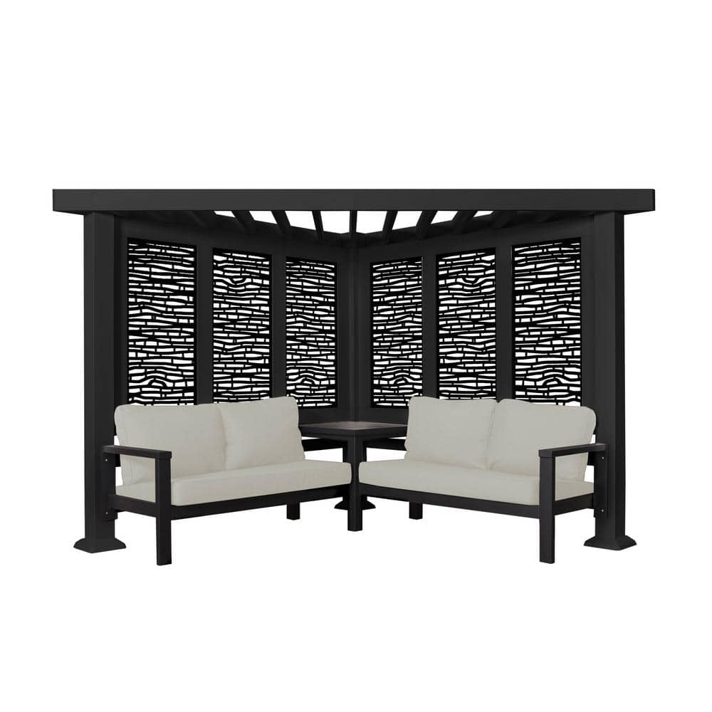 Glendale Modern Steel Cabana Pergola with Conversational Seating - Pumice