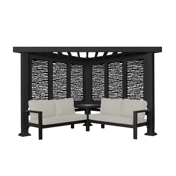 Backyard Discovery Glendale 8 ft. x 8 ft. Black Steel Modern Cabana Pergola with Conversation Seating in Pumice