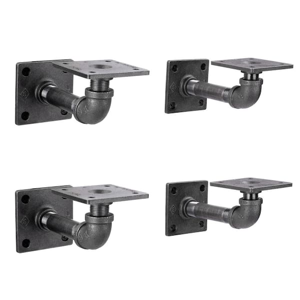 PIPE DECOR 1/2 in. Black Pipe 5.75 in. L Wall Mounted Square Flange Shelf Bracket Kit (4-Pack)