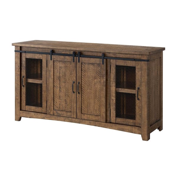 Benjara 65 in. Brown Wood TV Stand Fits TVs up to 60 in. with 2-Door Cabinet